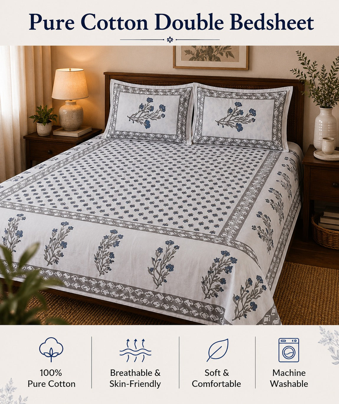 Premium Cotton Double Bedsheet