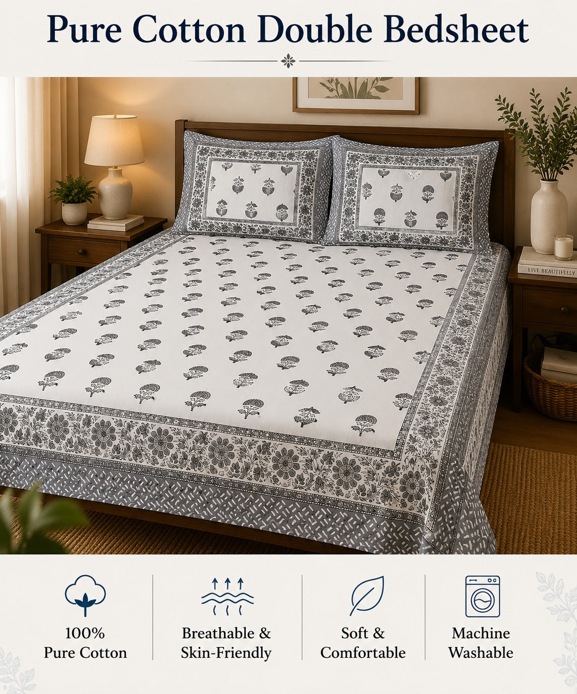 Premium Cotton Double Bedsheet