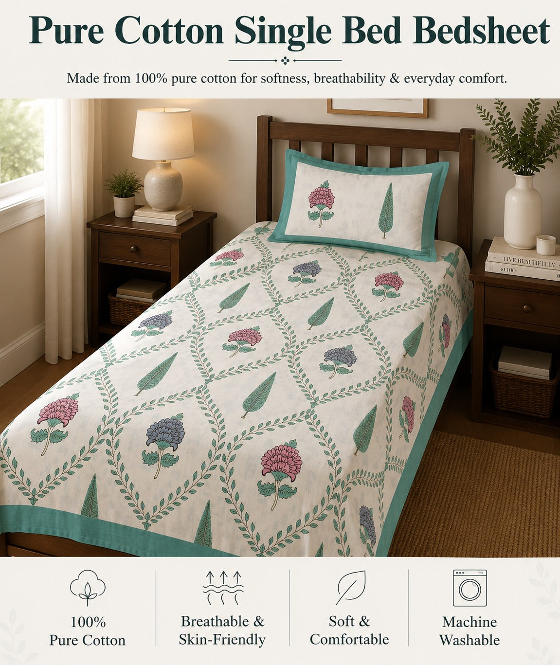 Premium Cotton Single Bedsheet