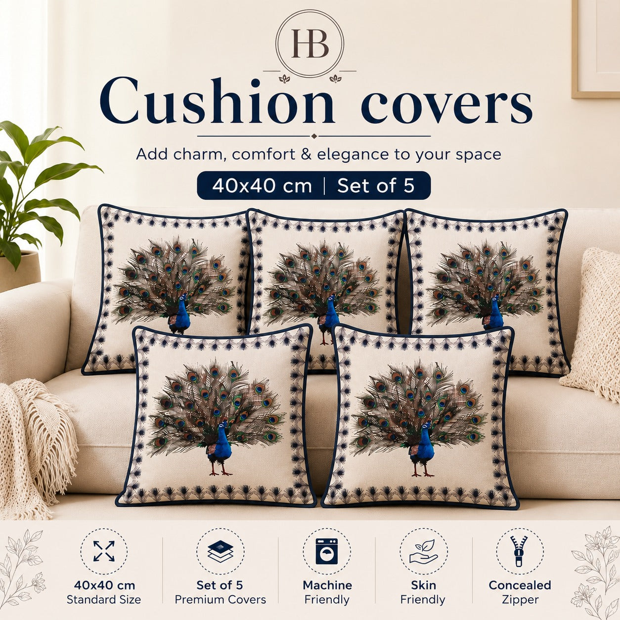 Premium Cushion Cover Set -(40×40 cm) Set of 5