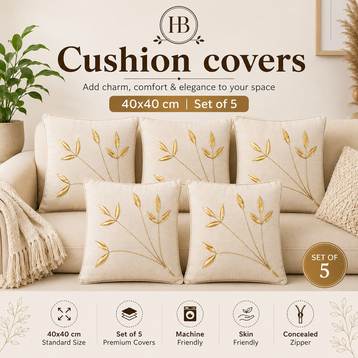 Premium Cushion Cover Set -(40×40 cm) Set of 5